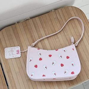 Pink Strawberry Bunny Print Shoulder Bag